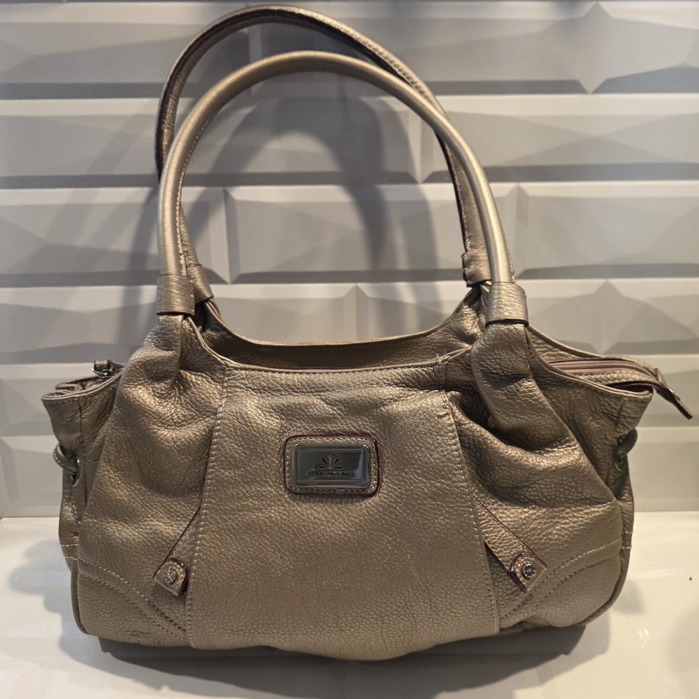 Vintage 100% Genuine Leather Issac Mizrahi Shoulder Bag Gold